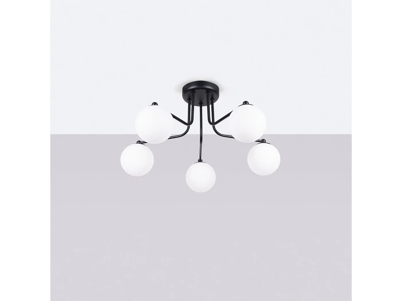 Lustre ASTRAL minimalista, aço/vidro - 5 lichtbronnen - L.58 x H.29 cm - preto/branco
