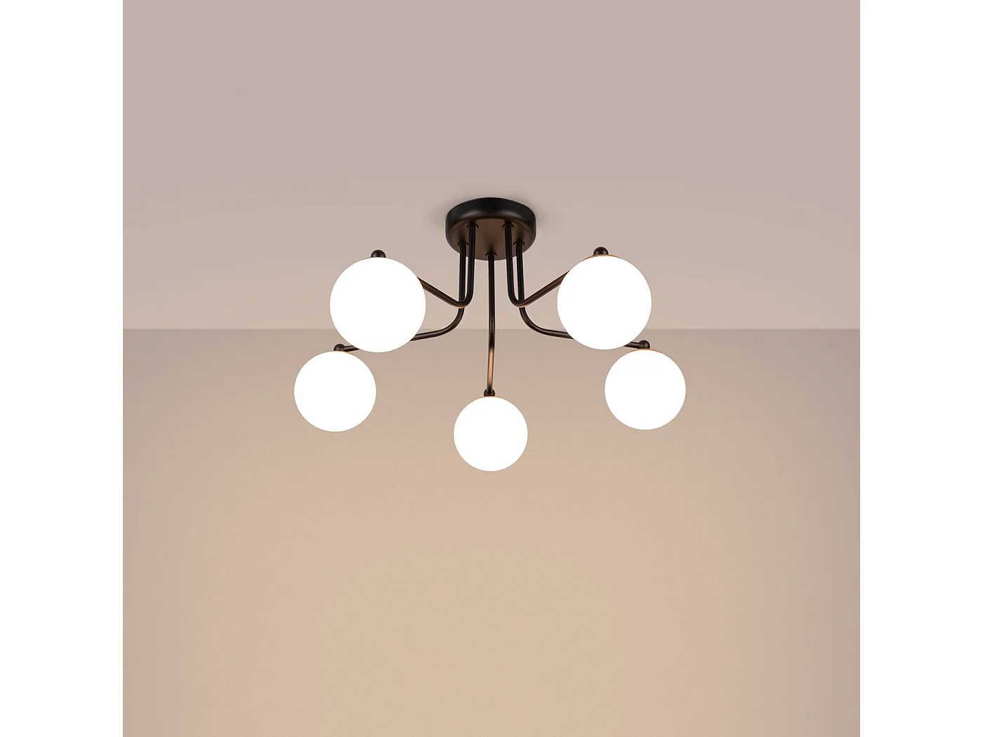 Lustre ASTRAL minimalista, aço/vidro - 5 lichtbronnen - L.58 x H.29 cm - preto/branco