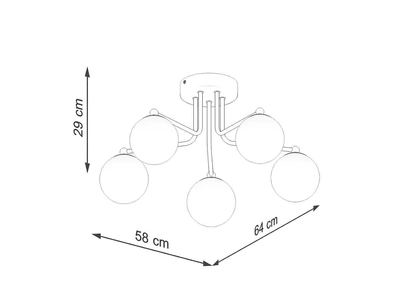 Lustre ASTRAL minimalista, aço/vidro - 5 lichtbronnen - L.58 x H.29 cm - preto/branco