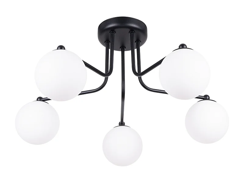 Lustre Astral Minimaliste En Acier/Verre - 5 Sources Lumineuses - L.58 X H.29 Cm - Noir/Blanc