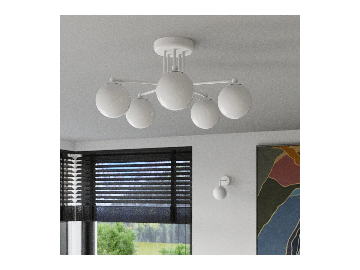 Lustre Astral Minimaliste En Acier/Verre - 5 Sources Lumineuses - L.58 X H.29 Cm - Blanc