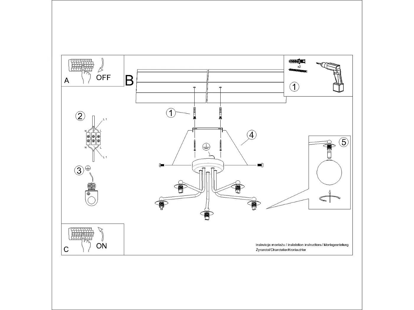Lustre Astral Minimalista, Aço/Vidro - 5 Lichtbronnen - L.58 X H.29 Cm - Branco