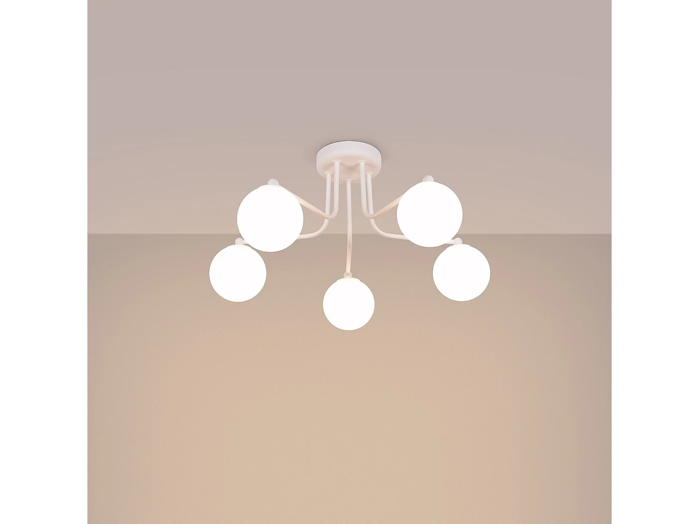Lustre ASTRAL minimalista, aço/vidro - 5 lichtbronnen - L.58 x H.29 cm - branco