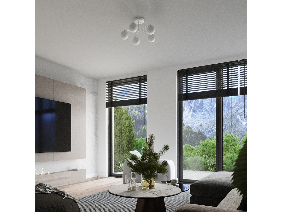 Lustre ASTRAL minimalista, aço/vidro - 5 lichtbronnen - L.58 x H.29 cm - branco