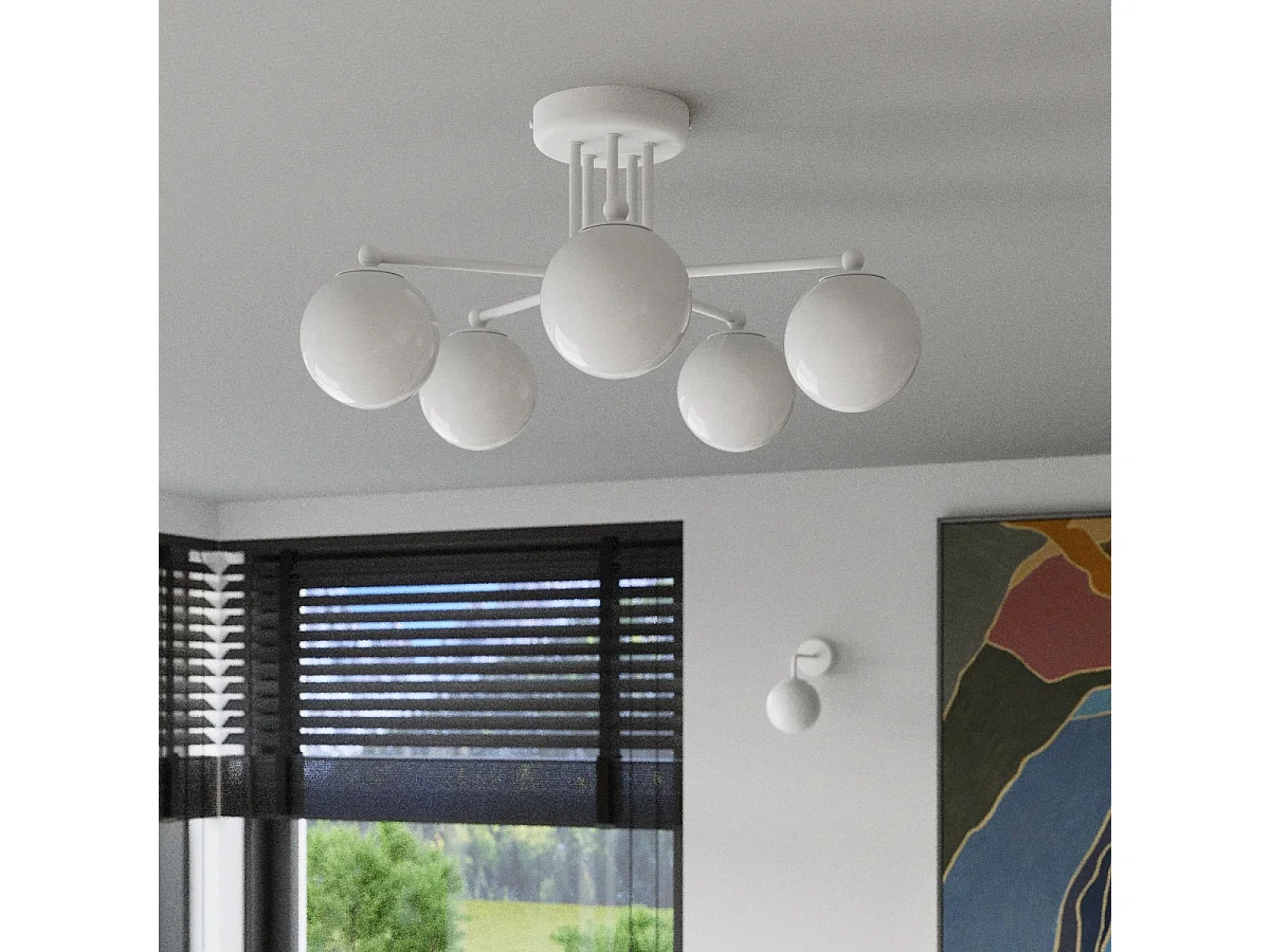 Lustre ASTRAL minimalista, aço/vidro - 5 lichtbronnen - L.58 x H.29 cm - branco