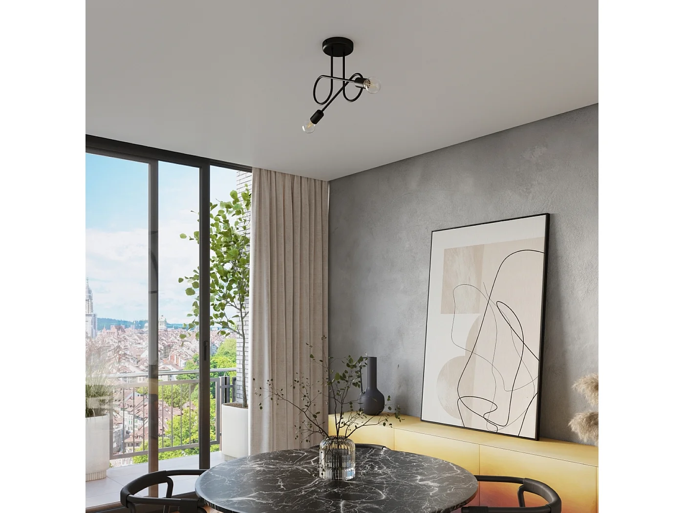 Lustre Loop Minimaliste En Acier - 2 Sources Lumineuses - L.57 X H.25,5 Cm - Noir