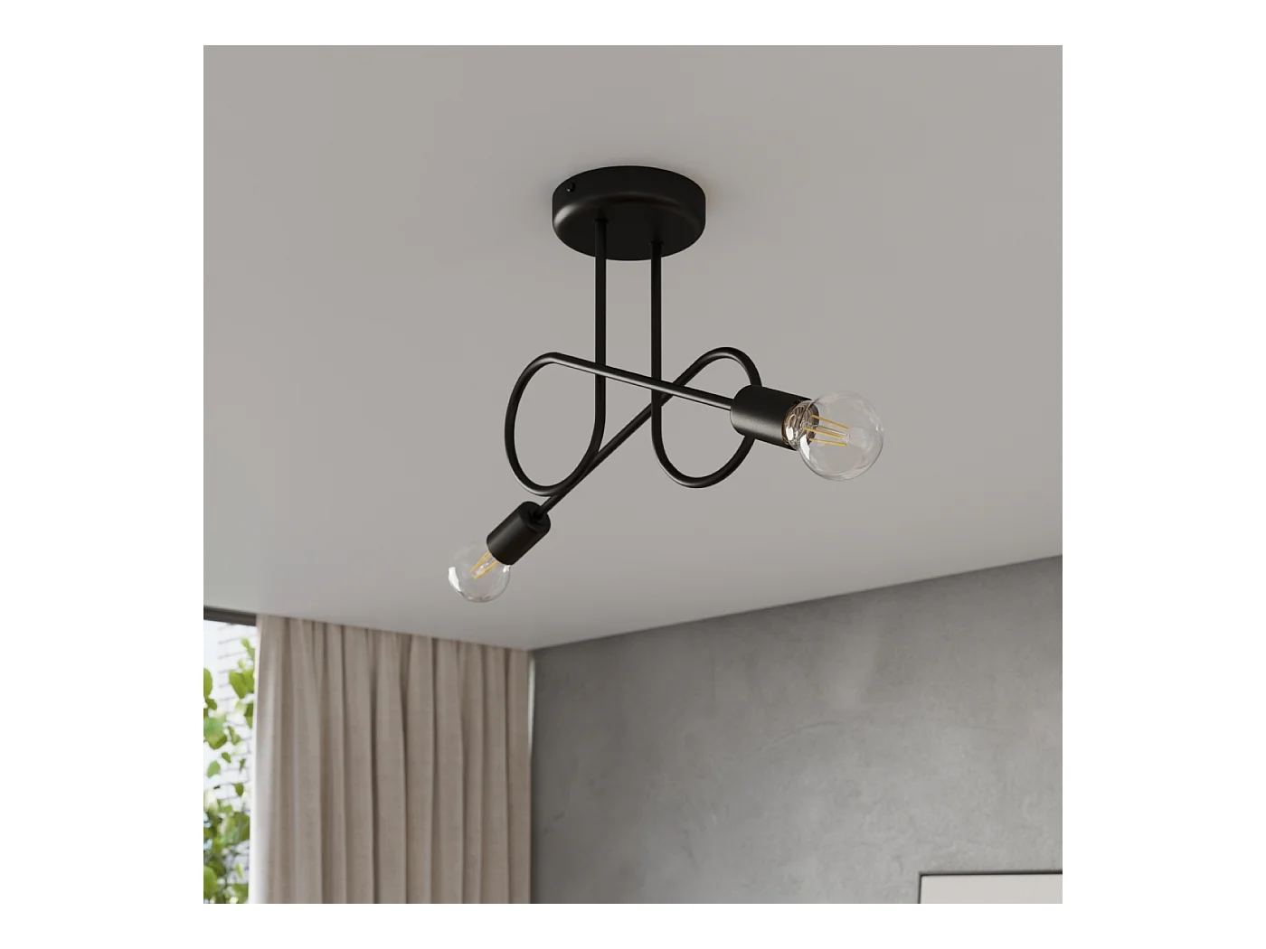 Kronleuchter Loop Minimalistisch Aus  Stahl - 2 Lichtquellen - L.57 X H. Cm - Schwarz