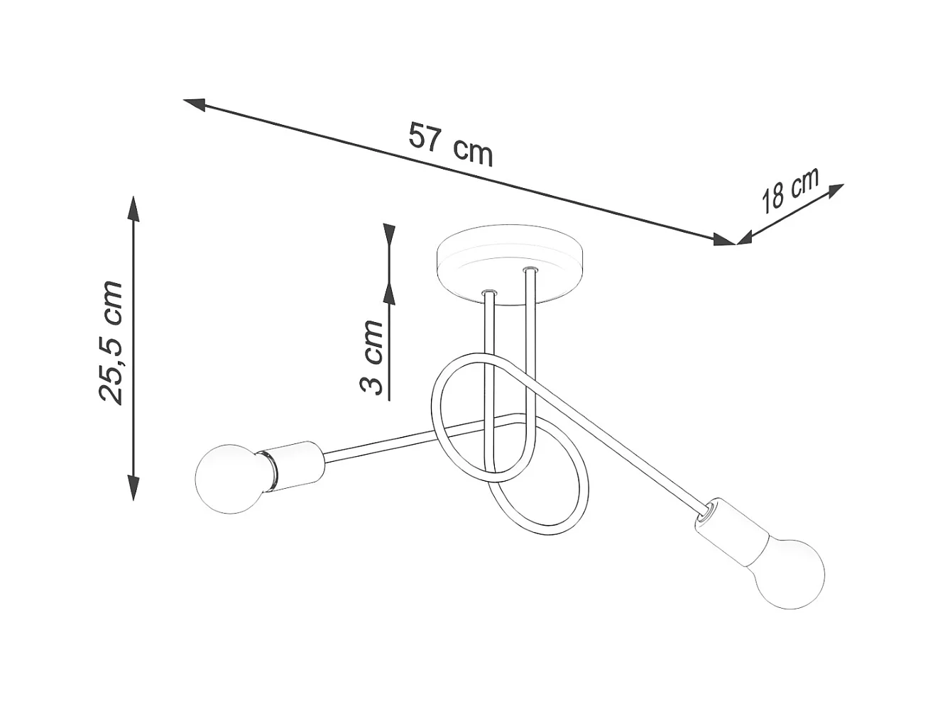 Kronleuchter Loop Minimalistisch Aus  Stahl - 2 Lichtquellen - L.57 X H. Cm - Schwarz