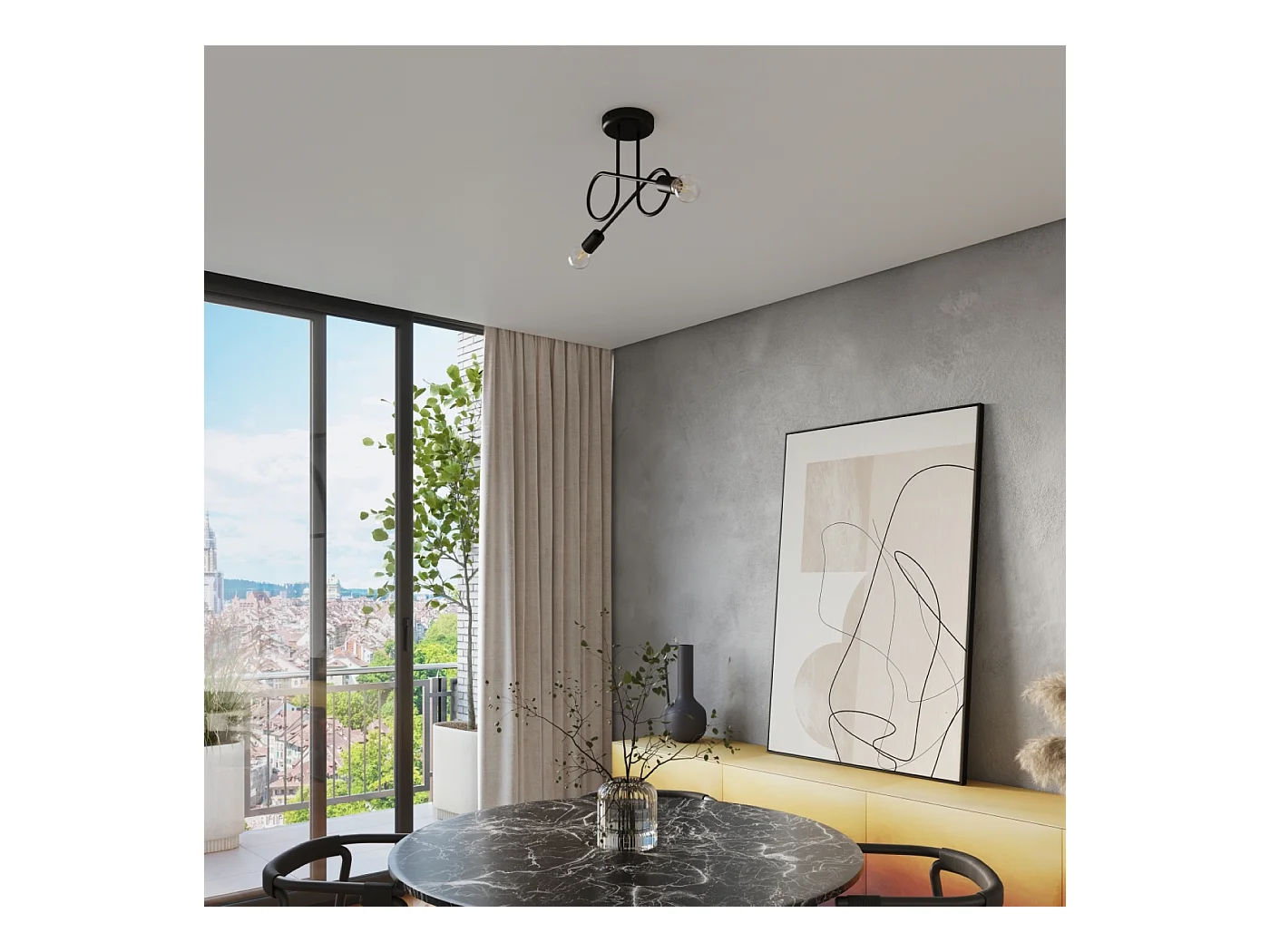 Kronleuchter Loop Minimalistisch Aus  Stahl - 2 Lichtquellen - L.57 X H. Cm - Schwarz