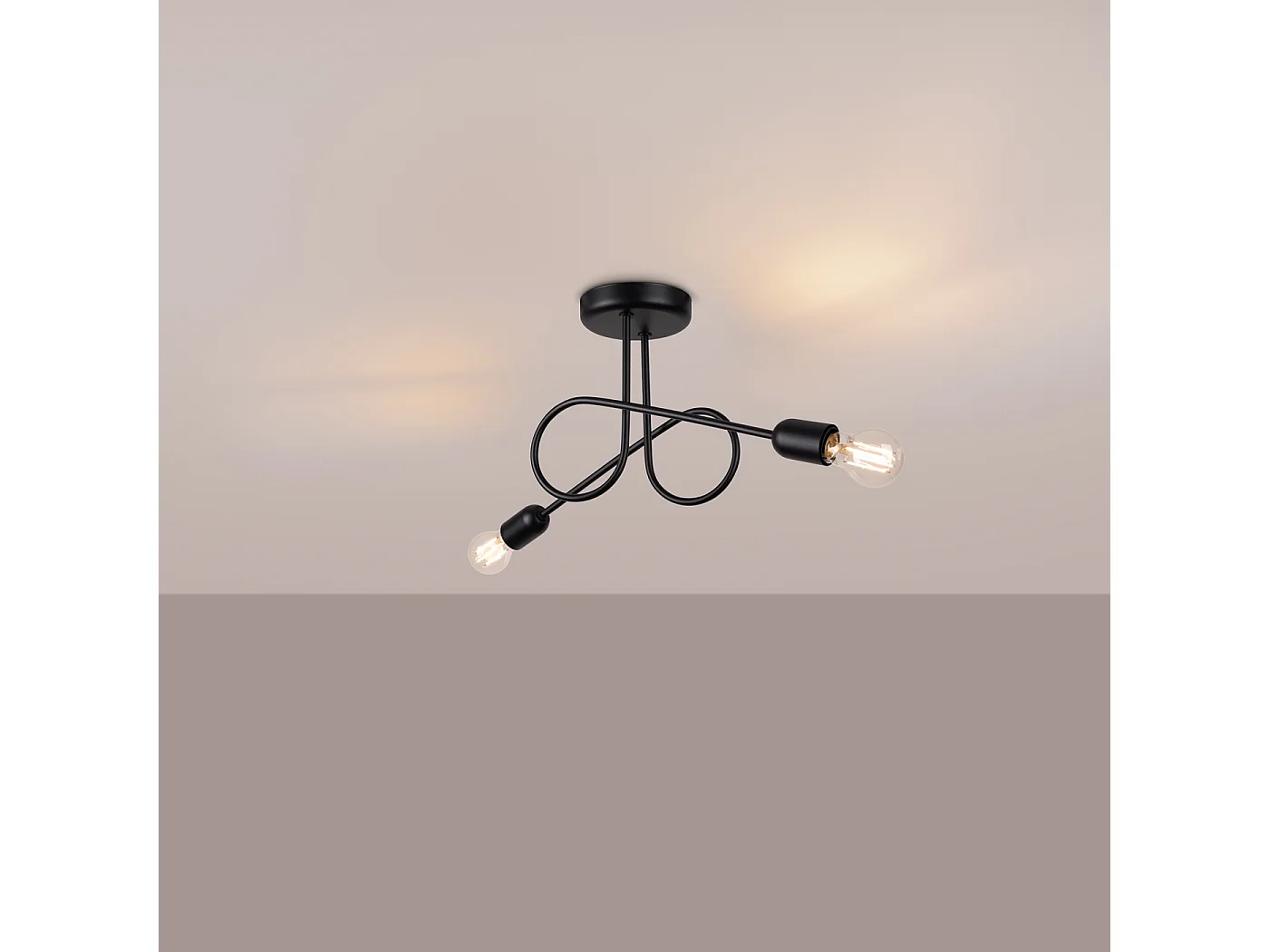 Lustre Loop Minimalista, Aço - 2 Lichtbronnen - L.57 X H.25.5 Cm - Preto