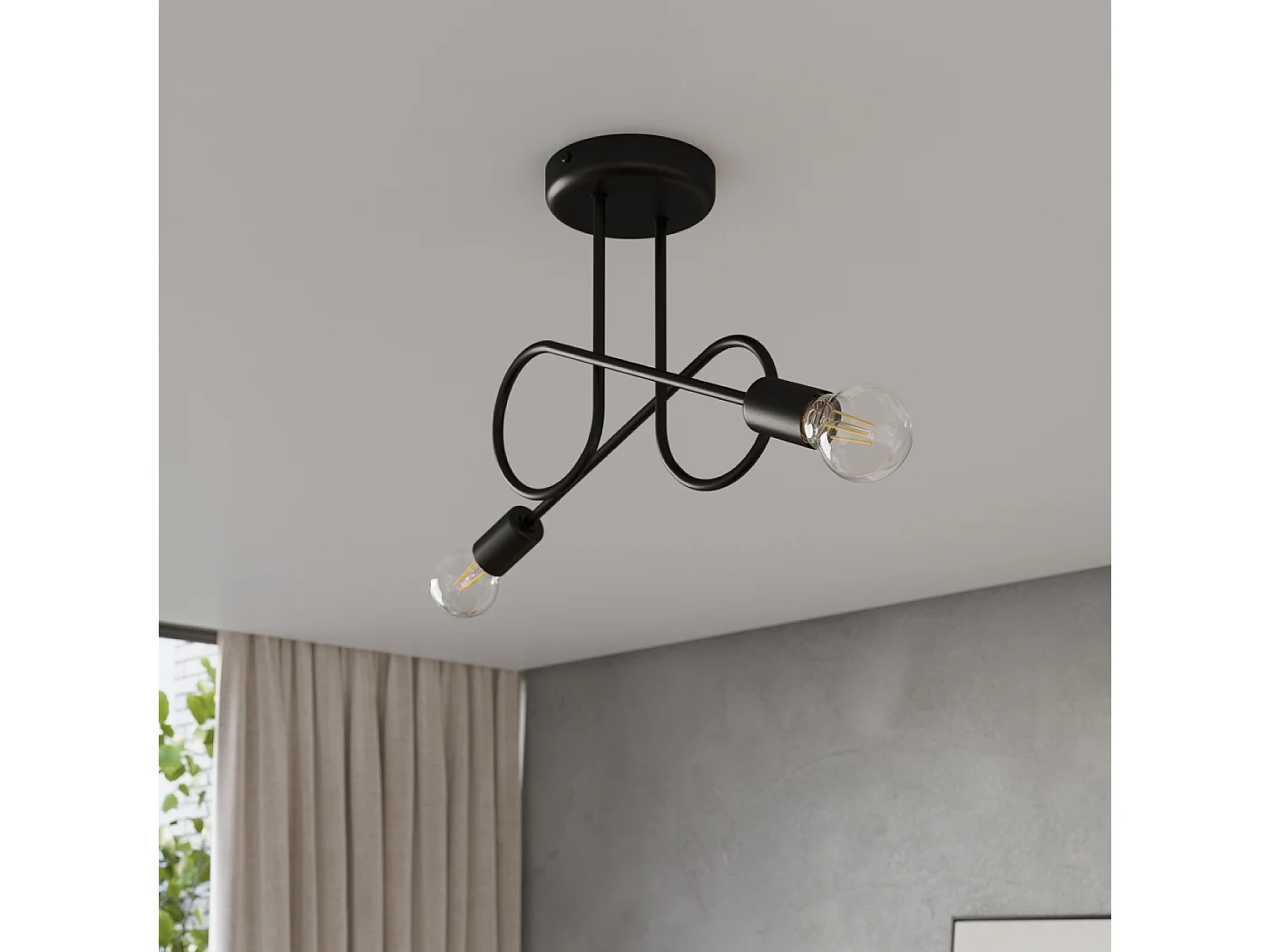 Lustre Loop Minimalista, Aço - 2 Lichtbronnen - L.57 X H.25.5 Cm - Preto