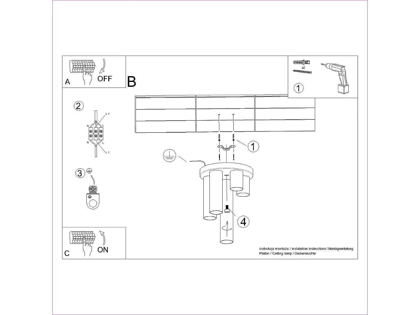 Plafonnier Lagos Moderne En Acier - 5 Sources Lumineuses - L.25 X H.33 Cm - Noir