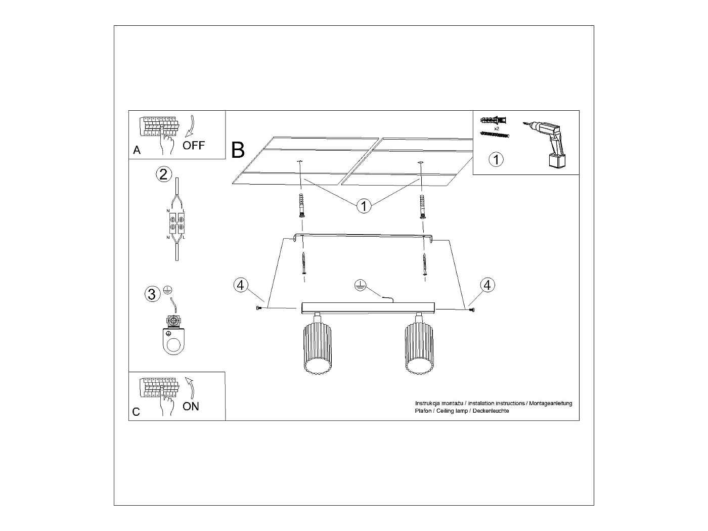 Deckenleuchte Karbon Minimalistisch Aus  Aluminium - 2 Lichtquellen - L.30 X H. Cm - Weiß