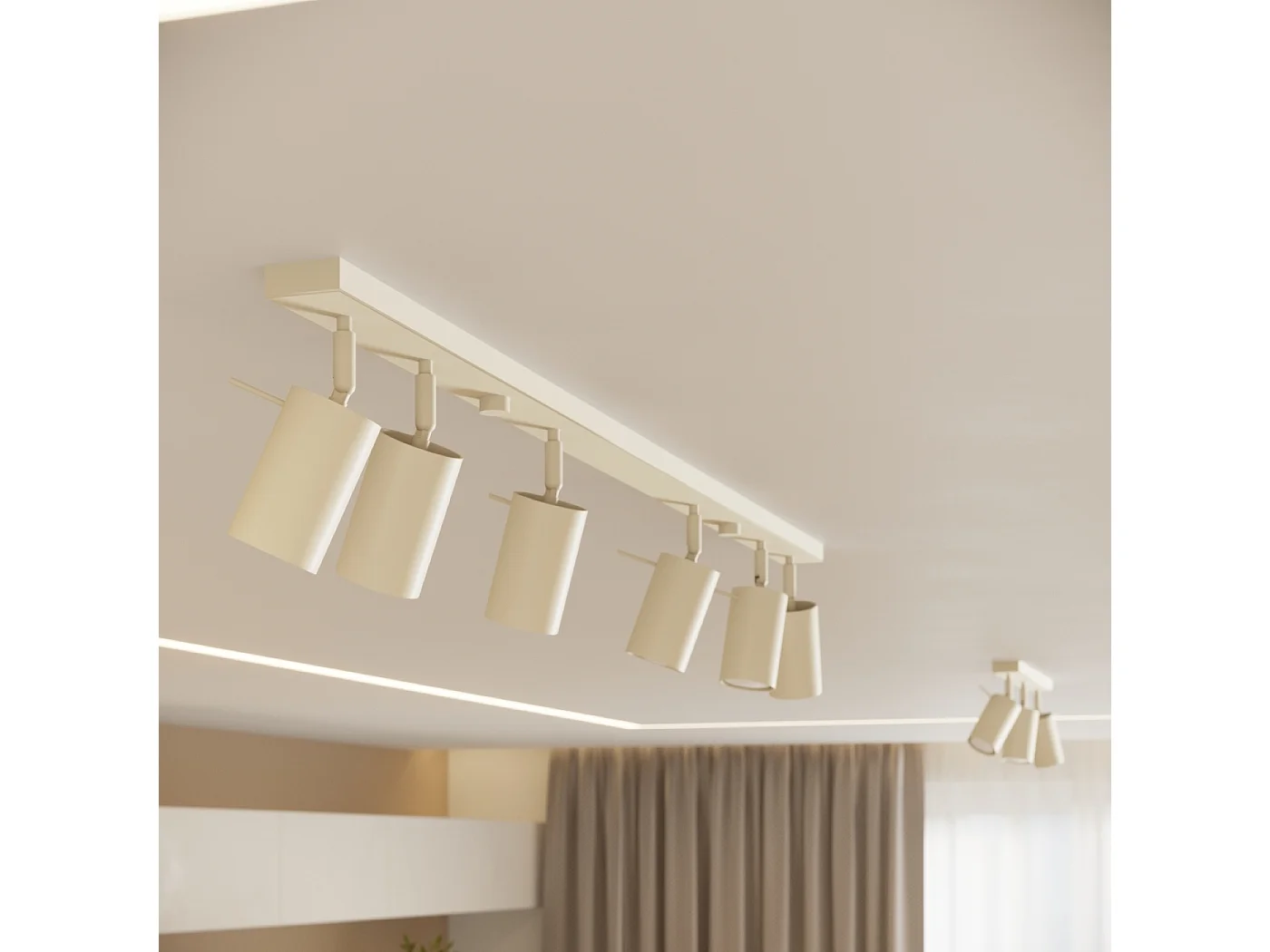 Lampada da soffitto RING moderno di acciaio - 6 sorgenti luminose - L.117 x A.17 cm - beige