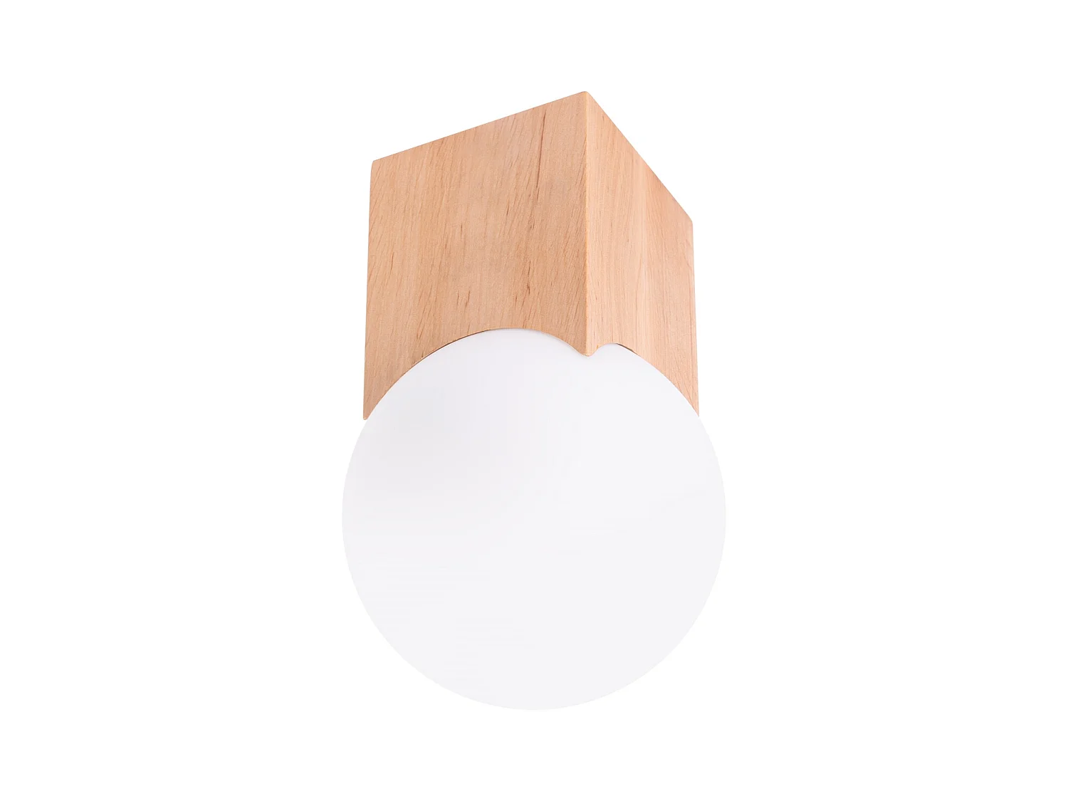 Plafonnier Solis Minimaliste En Bois/Verre - 1 Sources Lumineuses - L.12 X H.19 Cm - Bois Naturel/Blanc