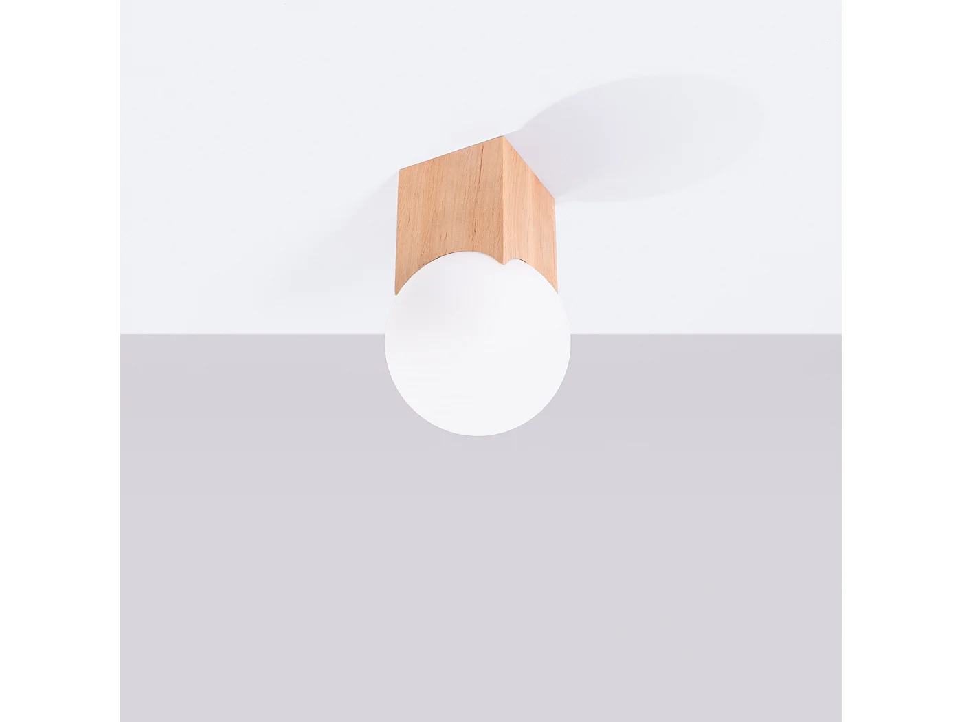 Plafonnier Solis Minimaliste En Bois/Verre - 1 Sources Lumineuses - L.12 X H.19 Cm - Bois Naturel/Blanc