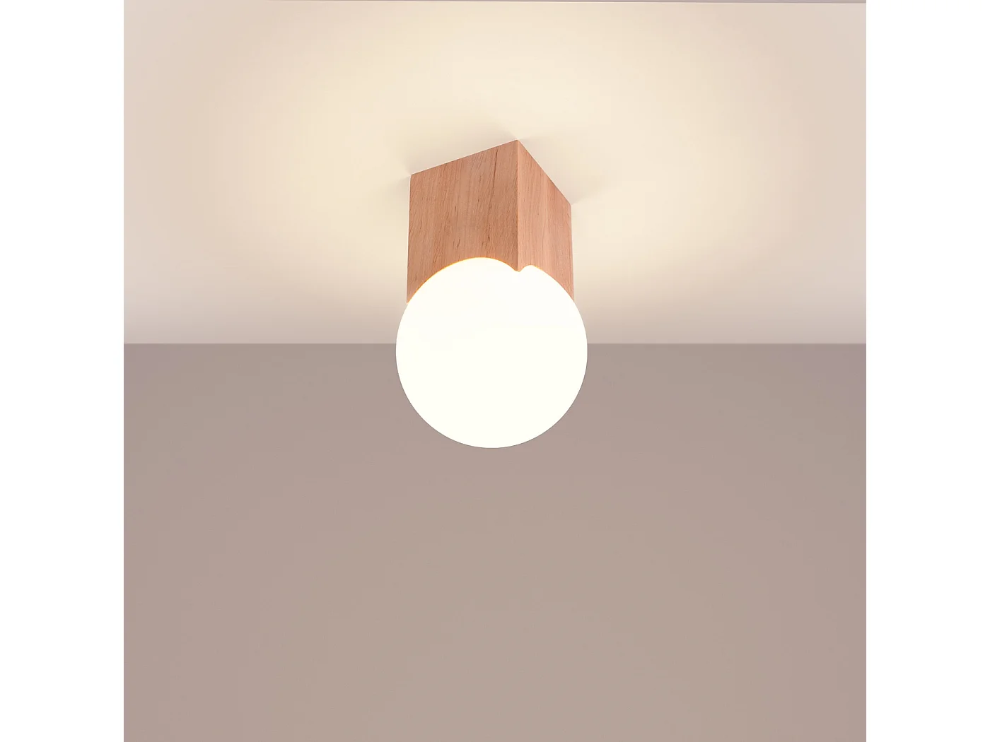 Luminária de teto SOLIS minimalista, madeira/vidro - 1 lichtbronnen - L.12 x H.19 cm - madeira natural/branco