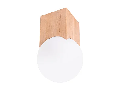 Plafon SOLIS minimalistyczny, drewno/szkło - 1 źródło światła - L.12 x H.19 cm - naturalne drewno/biały