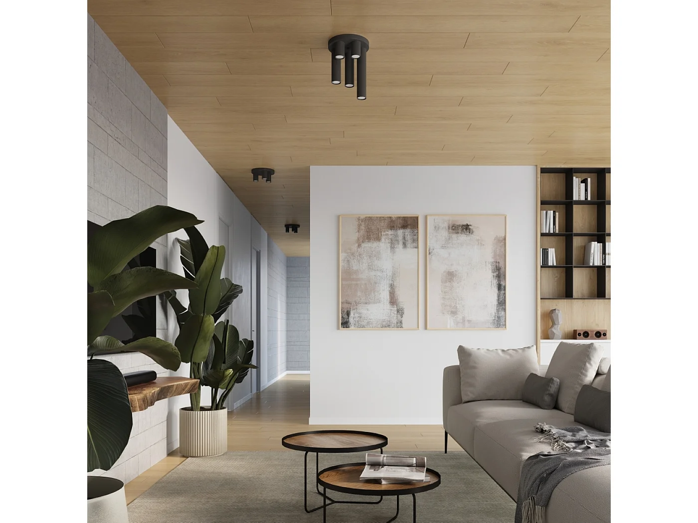 Lampada Da Soffitto Lagos Moderno Di Acciaio - 3 Sorgenti Luminose - L.25 X A.12 Cm - Nero