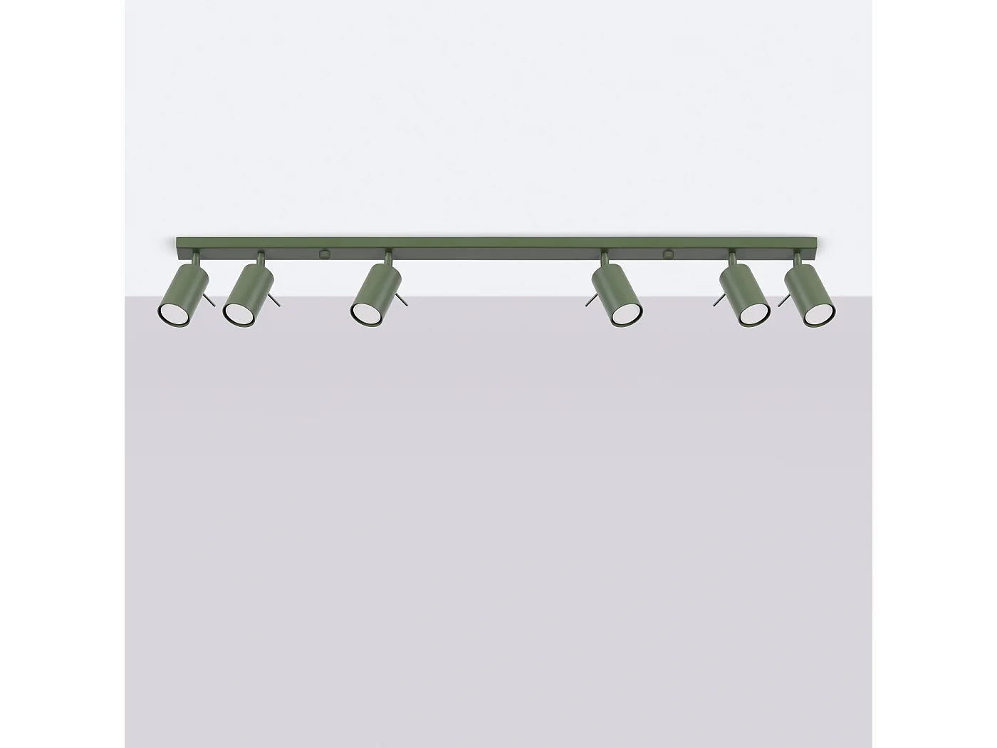 Plafonnier Ring Moderne En Acier - 6 Sources Lumineuses - L.117 X H.17 Cm - Vert Olive