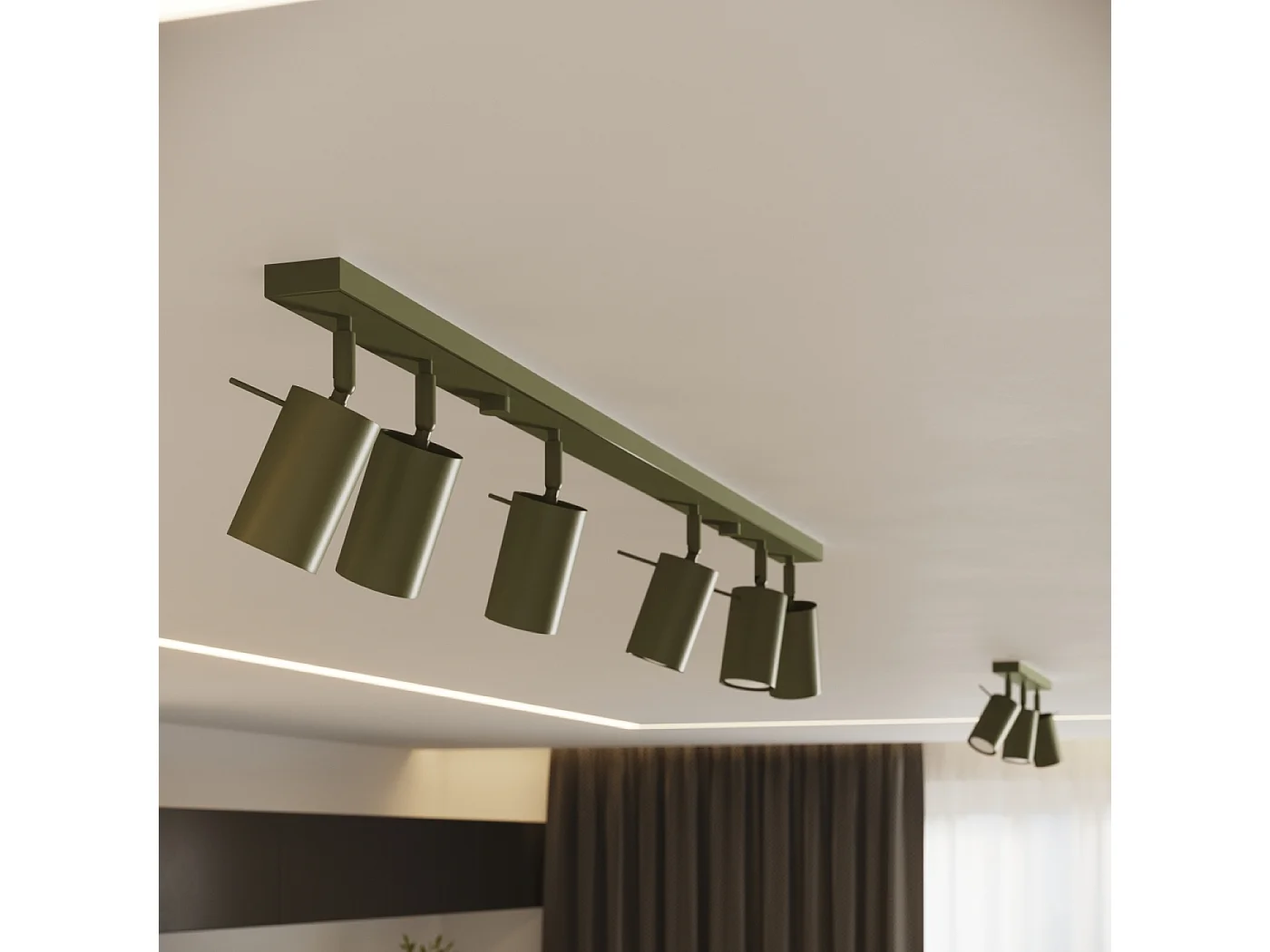 Plafonnier Ring Moderne En Acier - 4 Sources Lumineuses - L.81 X H.17 Cm - Vert Olive