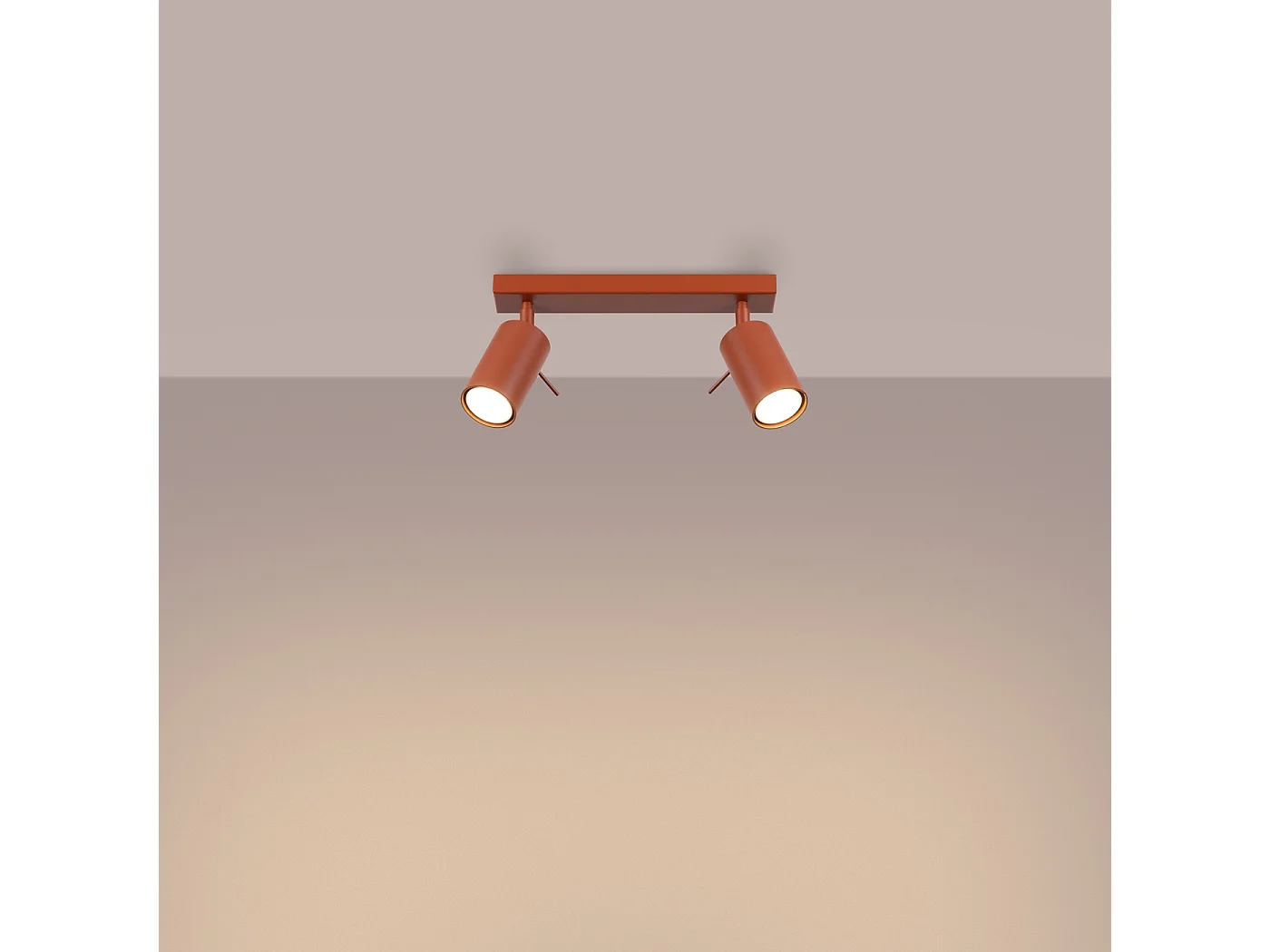 Plafonnier Ring Moderne En Acier - 2 Sources Lumineuses - L.30 X H.17 Cm - Ocre Rouge