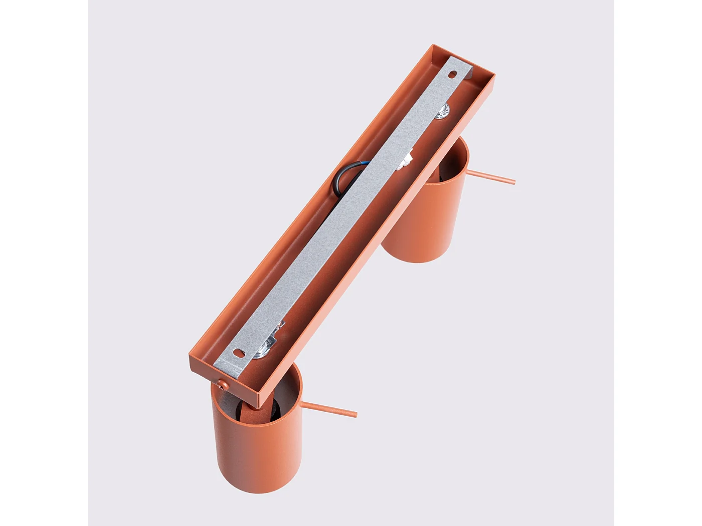 Plafonnier Ring Moderne En Acier - 2 Sources Lumineuses - L.30 X H.17 Cm - Ocre Rouge