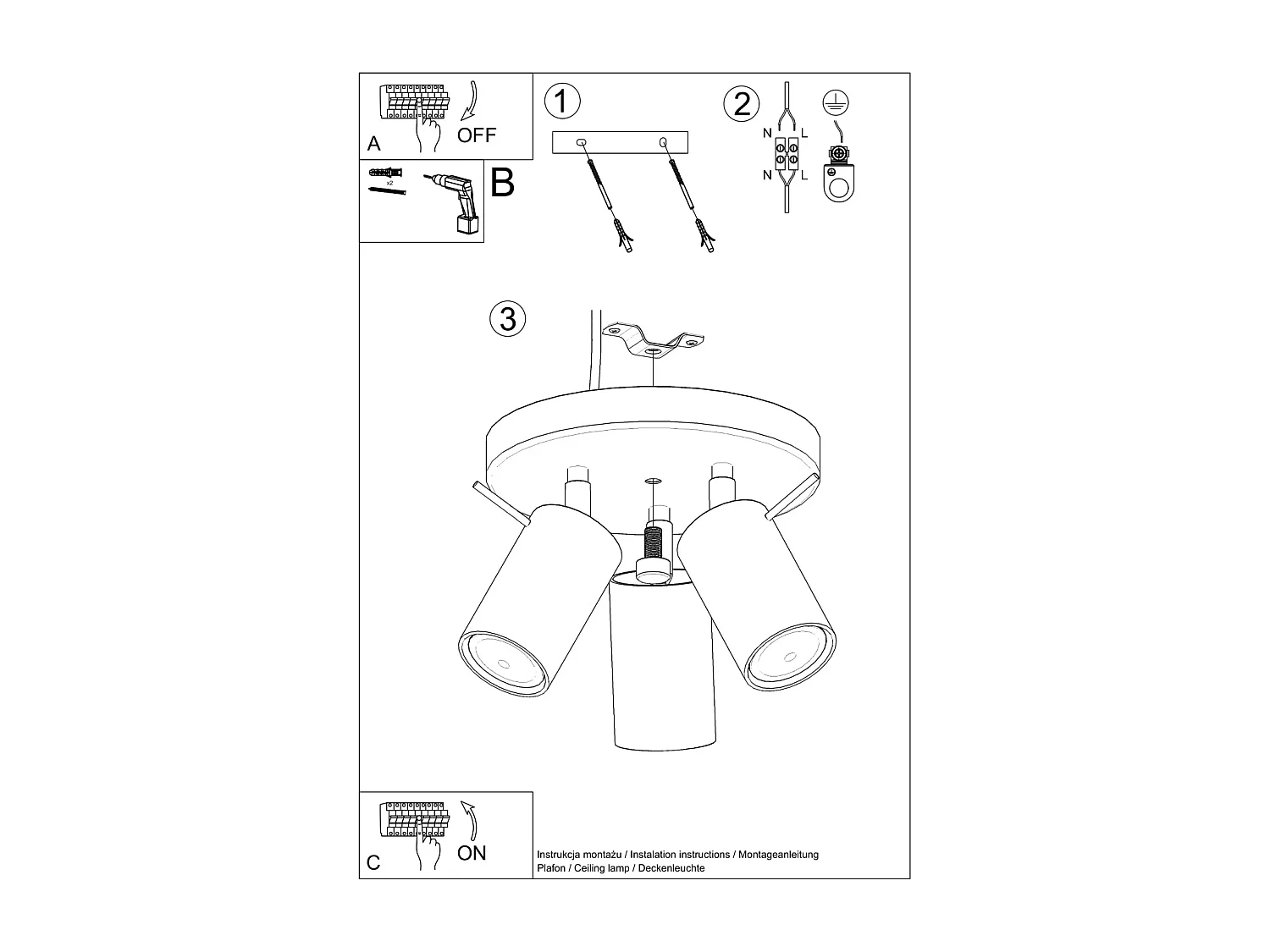 Plafonnier Ring Moderne En Acier - 3 Sources Lumineuses - L.19,5 X H.18,5 Cm - Beige