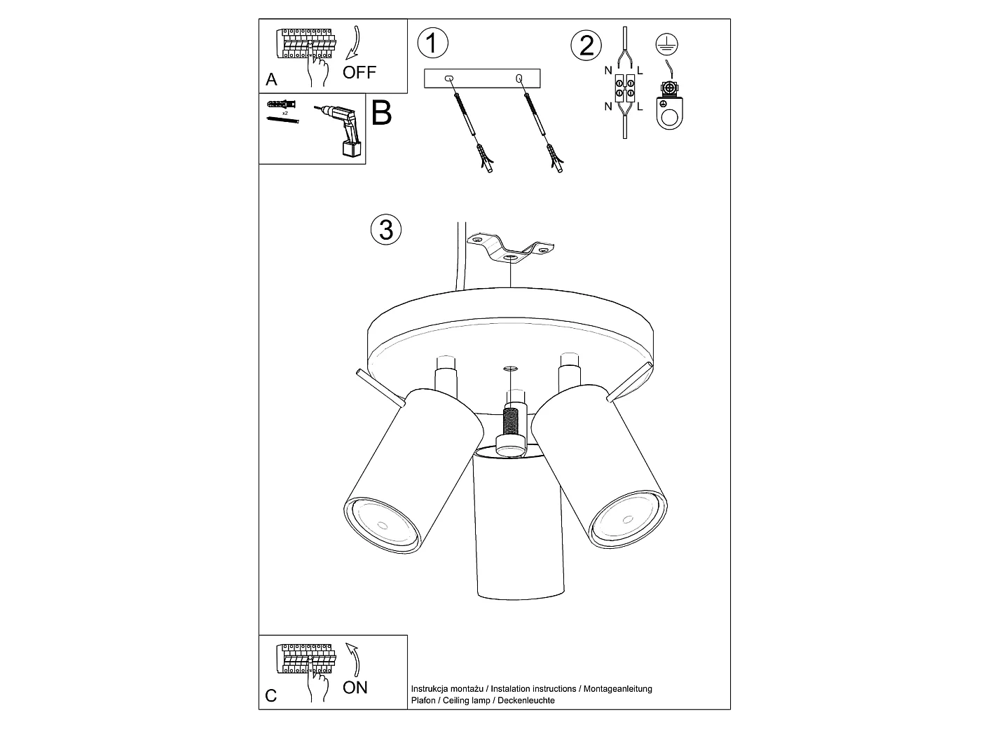 Plafondlamp RING modern van  - 3 lichtbronnen - L.19,5 x H.18,5 cm - beige