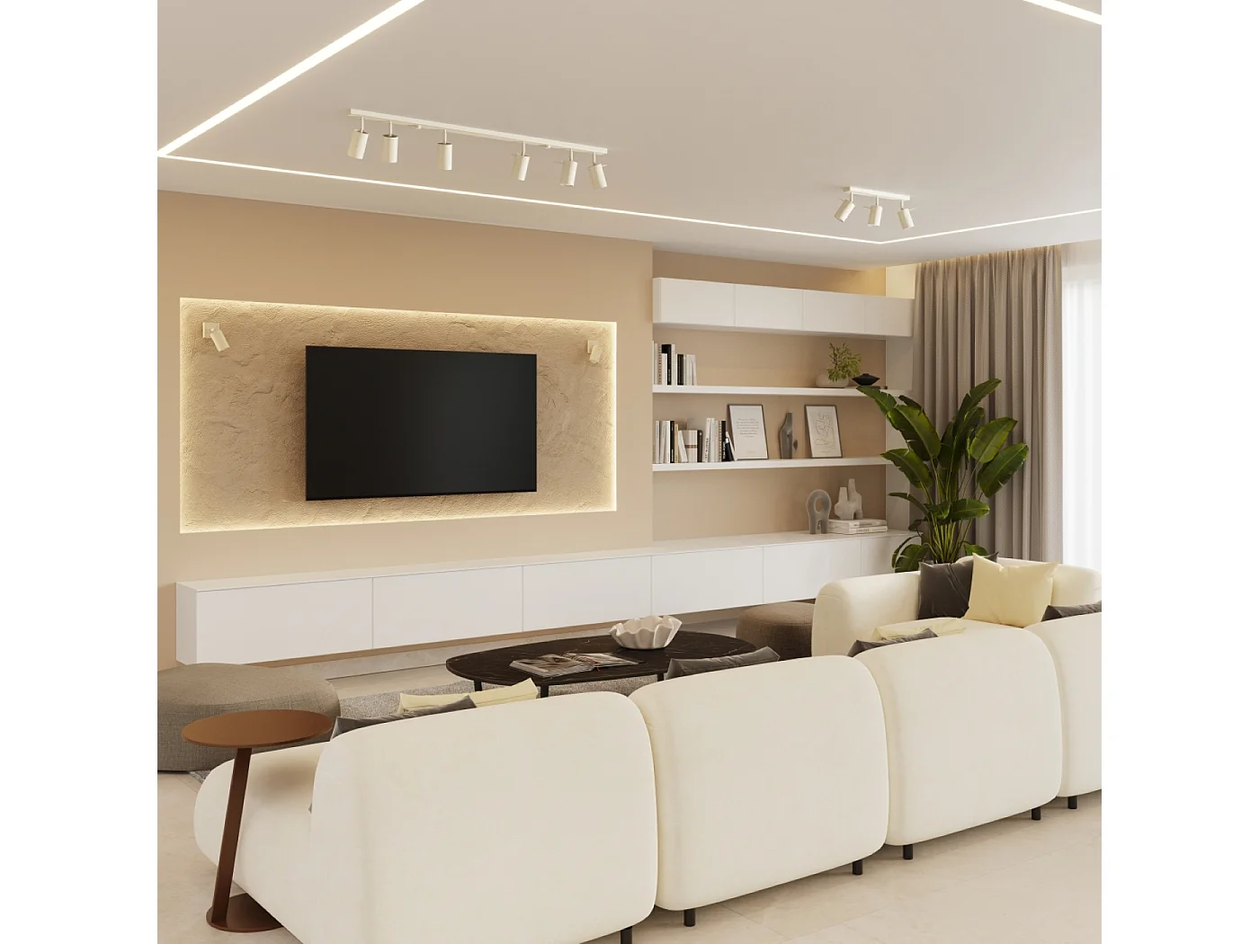 Plafondlamp RING modern van  - 3 lichtbronnen - L.19,5 x H.18,5 cm - beige