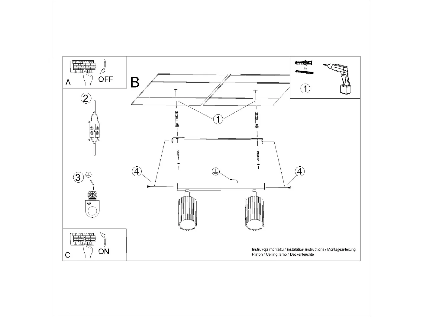 Deckenleuchte Karbon Minimalistisch Aus  Aluminium - 2 Lichtquellen - L.30 X H. Cm - Golden