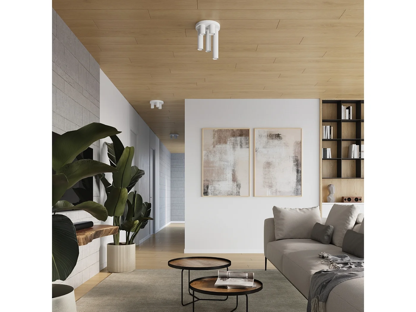 Lámpara De Techo Lagos Moderno De Acero - 5 Fuentes Luminosas - L.25 X A.33 Cm - Blanco