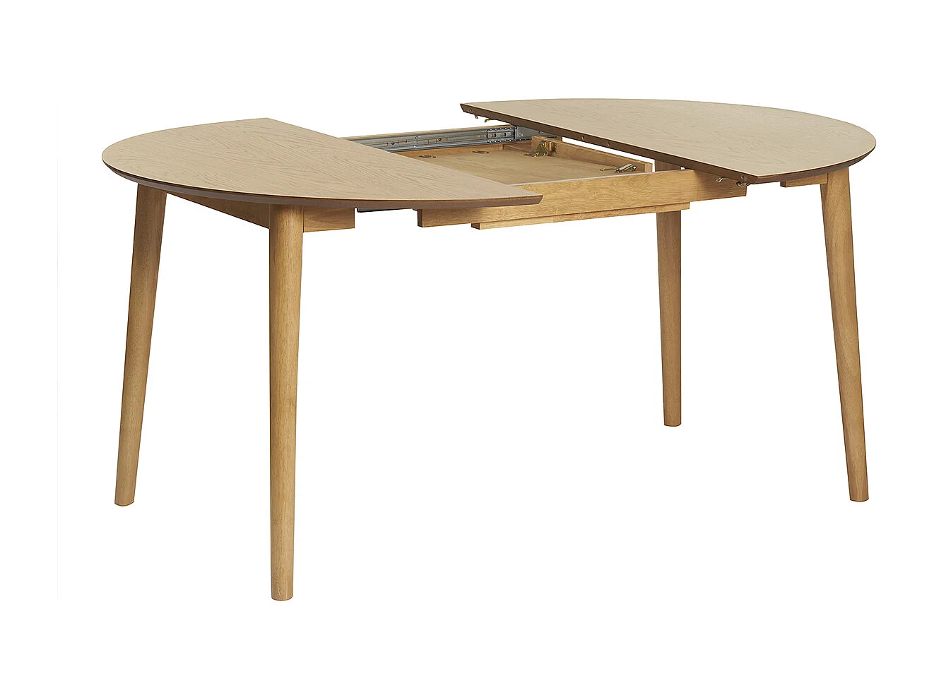 Table extensible rallonges intégrées ronde en bois clair chêne L115-154 cm EGO