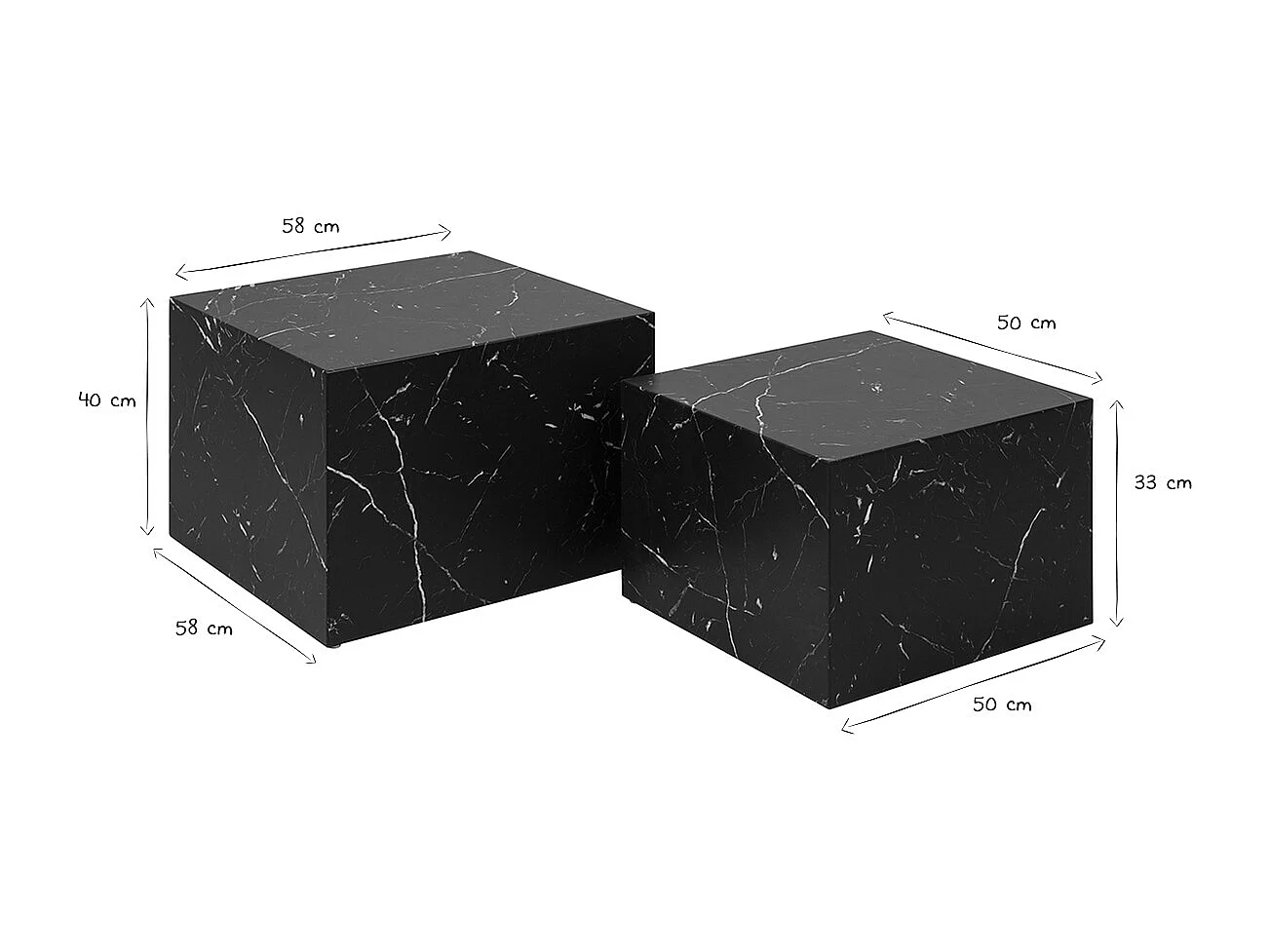 Tables basses gigognes design effet marbre noir (lot de 2) CALLA
