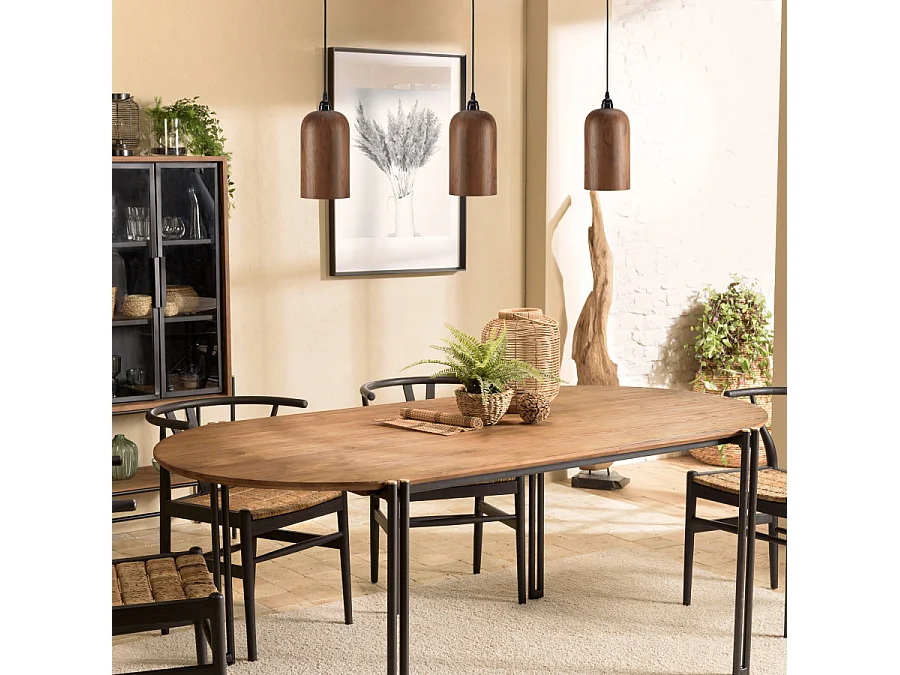 SIXTINE - Suspension forme allongée 15x15cm en bois de teck recyclé