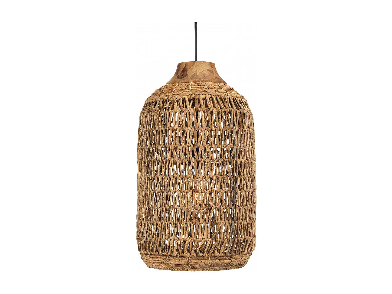 SIXTINE - Suspension 30x30cm en bois de teck recyclé et rotin