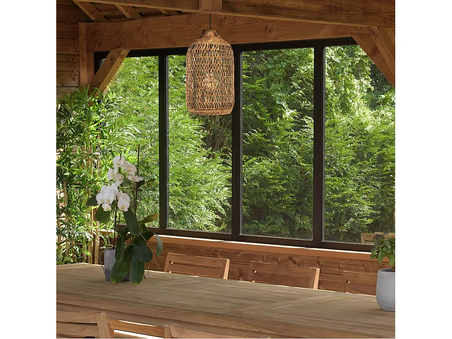 SIXTINE - Suspension 30x30cm en bois de teck recyclé et rotin