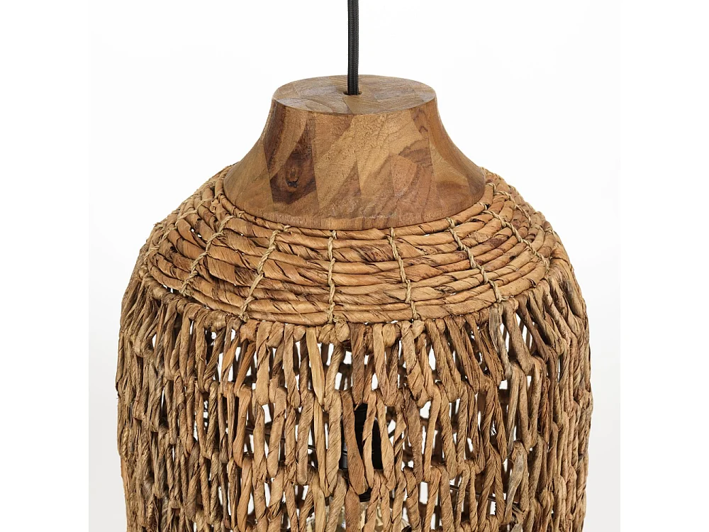 SIXTINE - Suspension 30x30cm en bois de teck recyclé et rotin