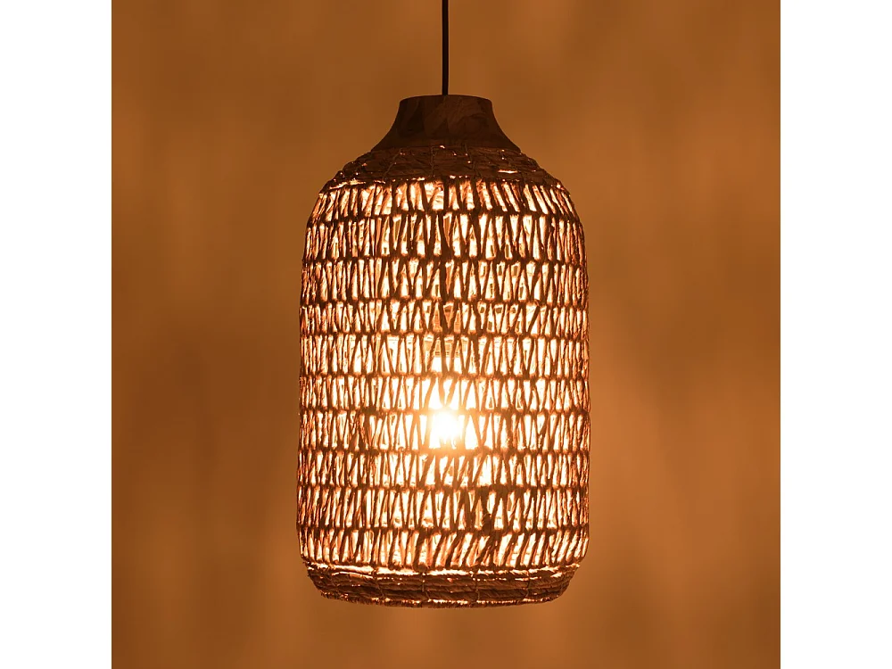 SIXTINE - Suspension 30x30cm en bois de teck recyclé et rotin