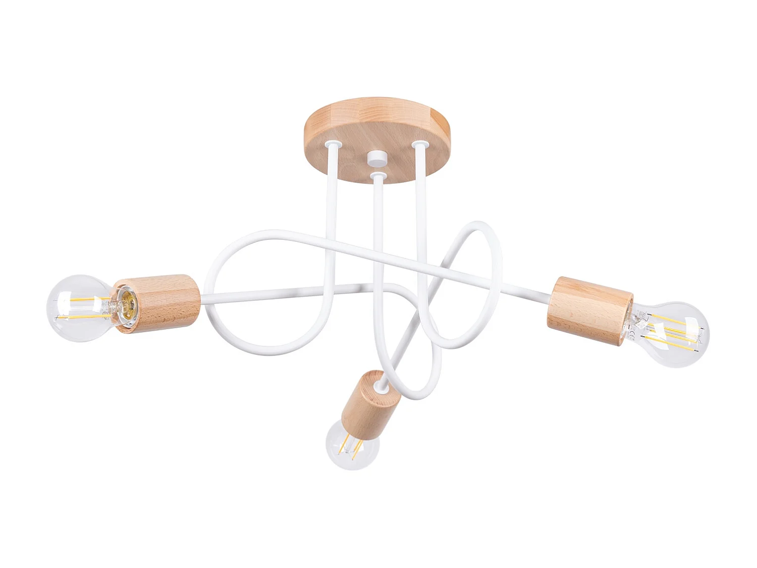 Lustre Ember Minimaliste En Acier/Bois - 3 Sources Lumineuses - L.14 X H.26 Cm - Blanc/Bois Naturel