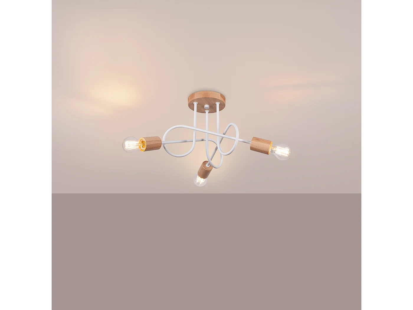 Lustre Ember Minimaliste En Acier/Bois - 3 Sources Lumineuses - L.14 X H.26 Cm - Blanc/Bois Naturel