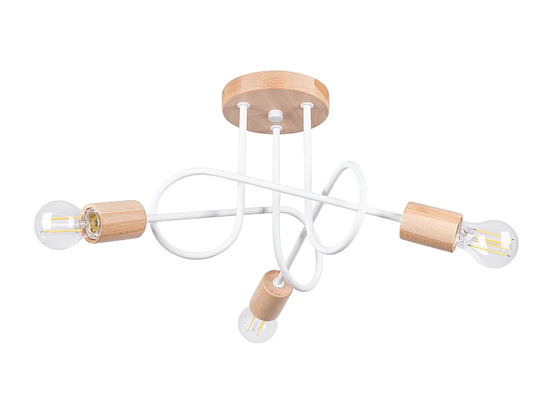 Lustre Ember Minimalista, Aço/Madeira - 3 Lichtbronnen - L.14 X H.26 Cm - Madeira Branca/Natural