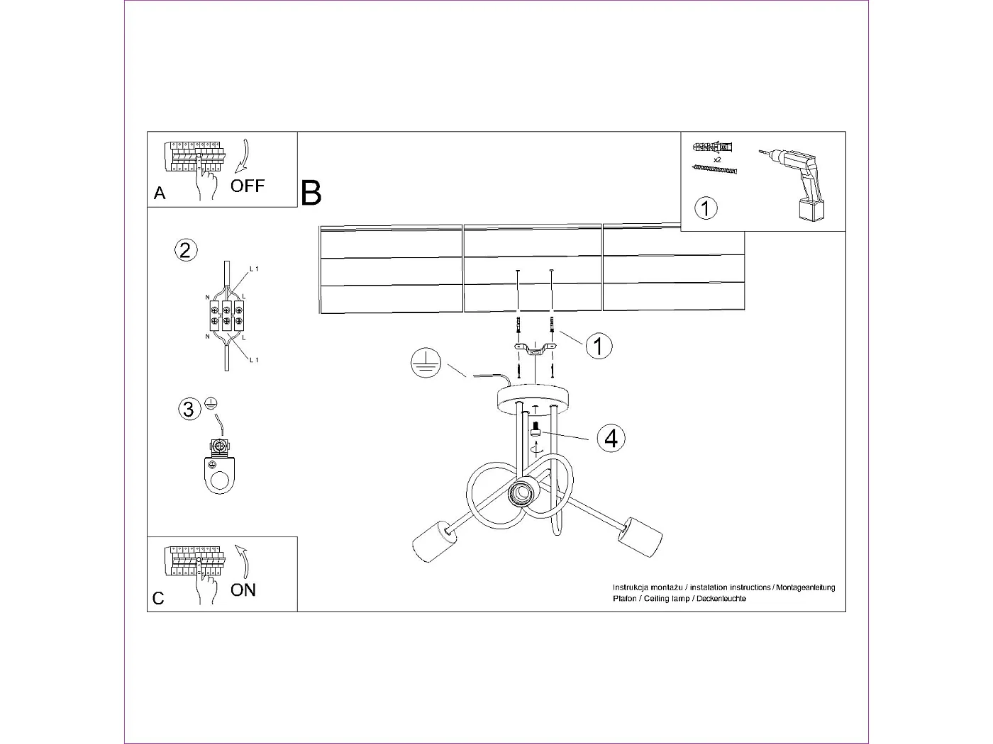 Kronleuchter Ember Minimalistisch Aus  Stahl/Holz - 3 Lichtquellen - L.14 X H. Cm - Schwarz/Naturholz