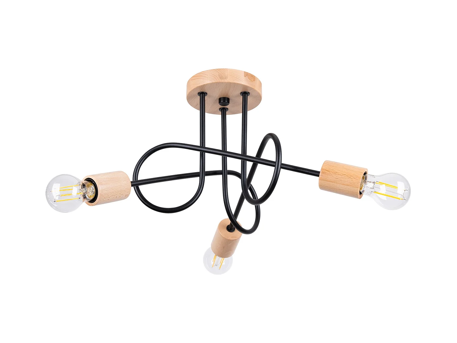 Lustre Ember Minimaliste En Acier/Bois - 3 Sources Lumineuses - L.14 X H.26 Cm - Noir/Bois Naturel