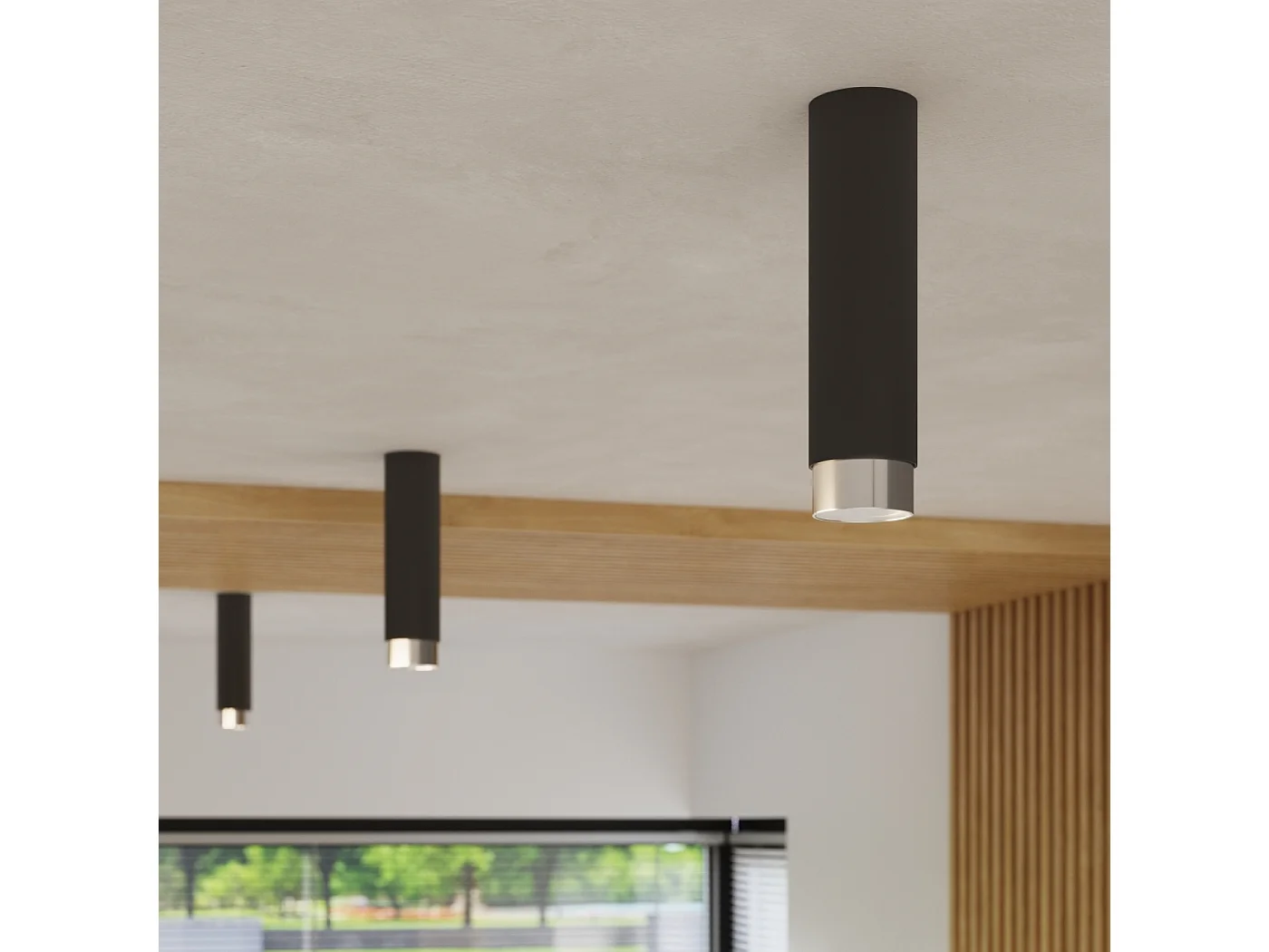 Deckenleuchte Nero Modern Aus  Stahl - 1 Lichtquellen - L.6 X H. Cm - Schwarz/Chrom