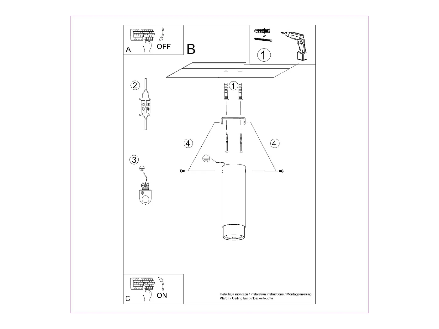 Plafonnier Nero Moderne En Acier - 1 Sources Lumineuses - L.6 X H.22,5 Cm - Noir/Or