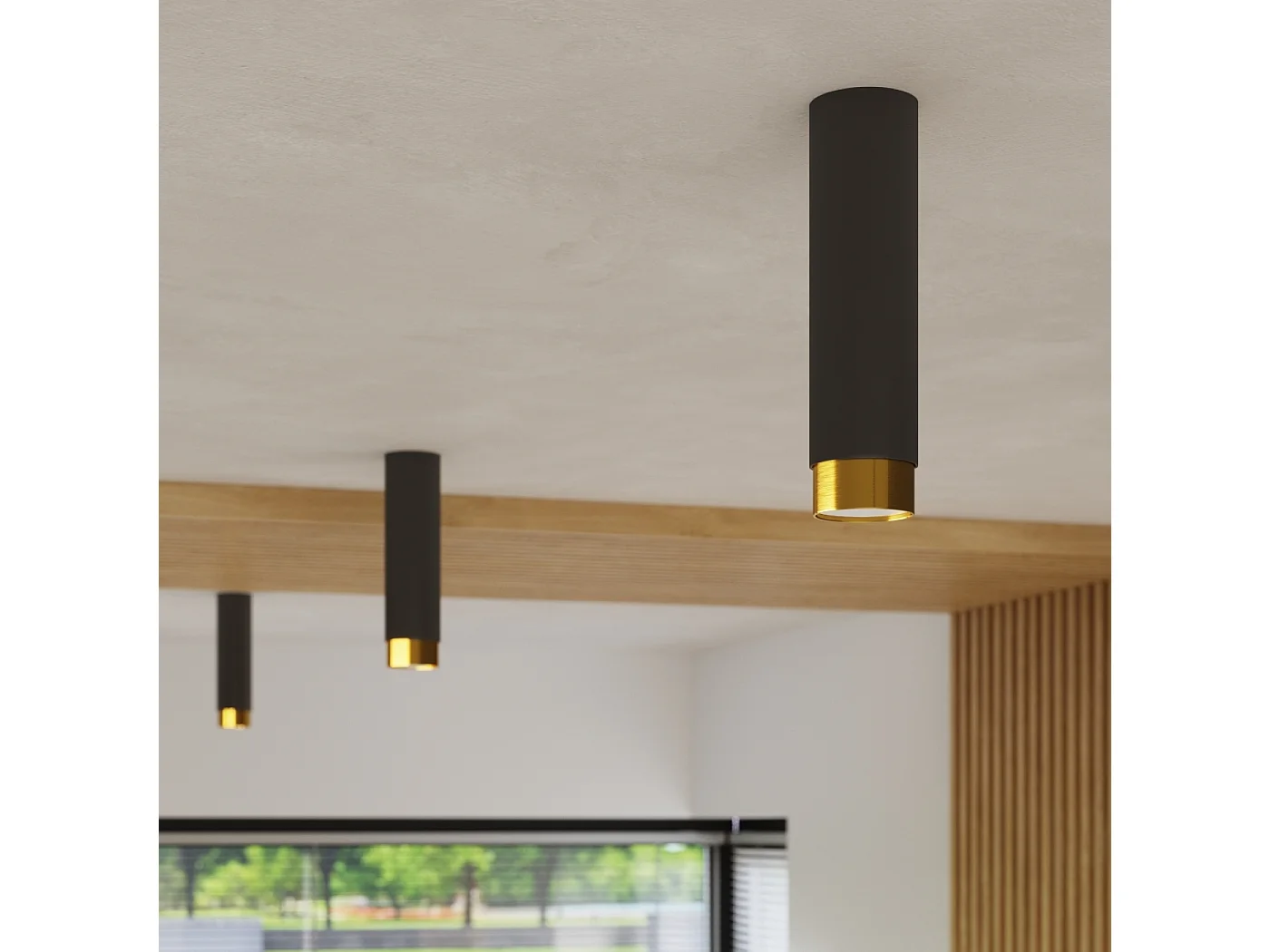 Plafonnier Nero Moderne En Acier - 1 Sources Lumineuses - L.6 X H.22,5 Cm - Noir/Or