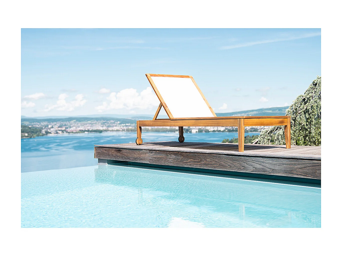 Bains de soleil blanc et bois massif (lot de 2) NAVEEN