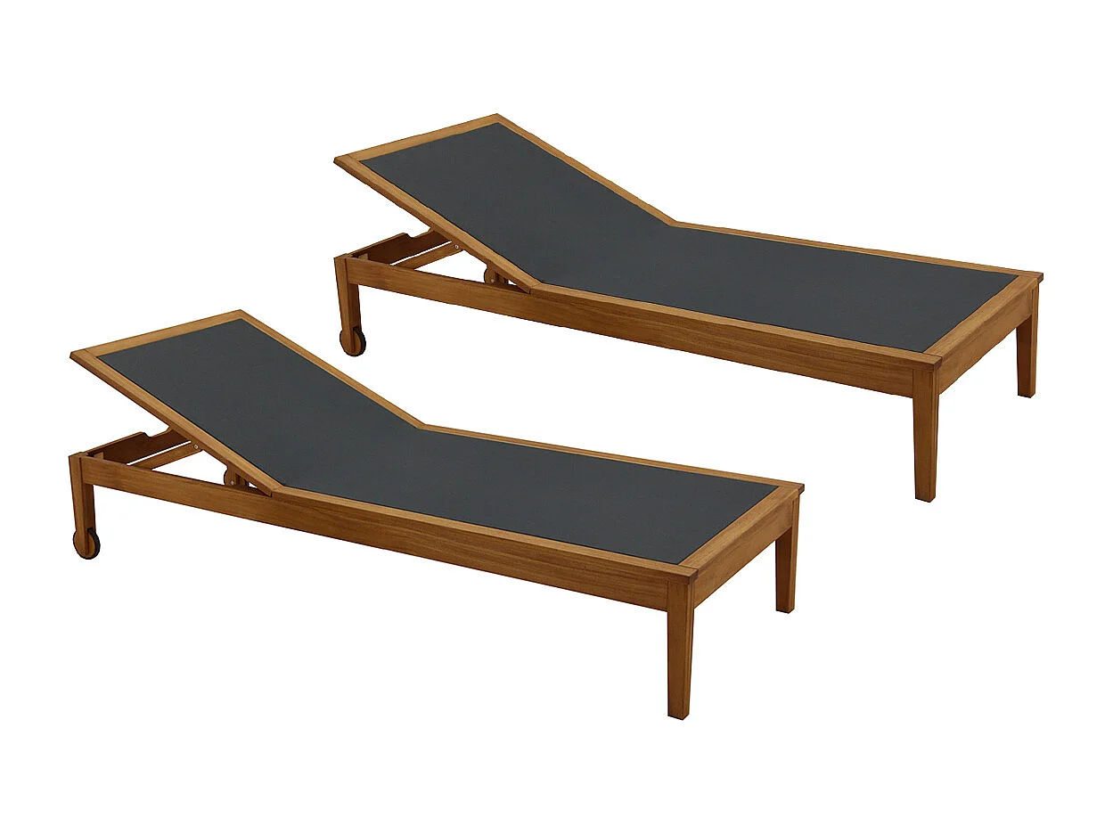 Lettini prendisole grigio scuro e legno massello (set di 2) NAVEEN