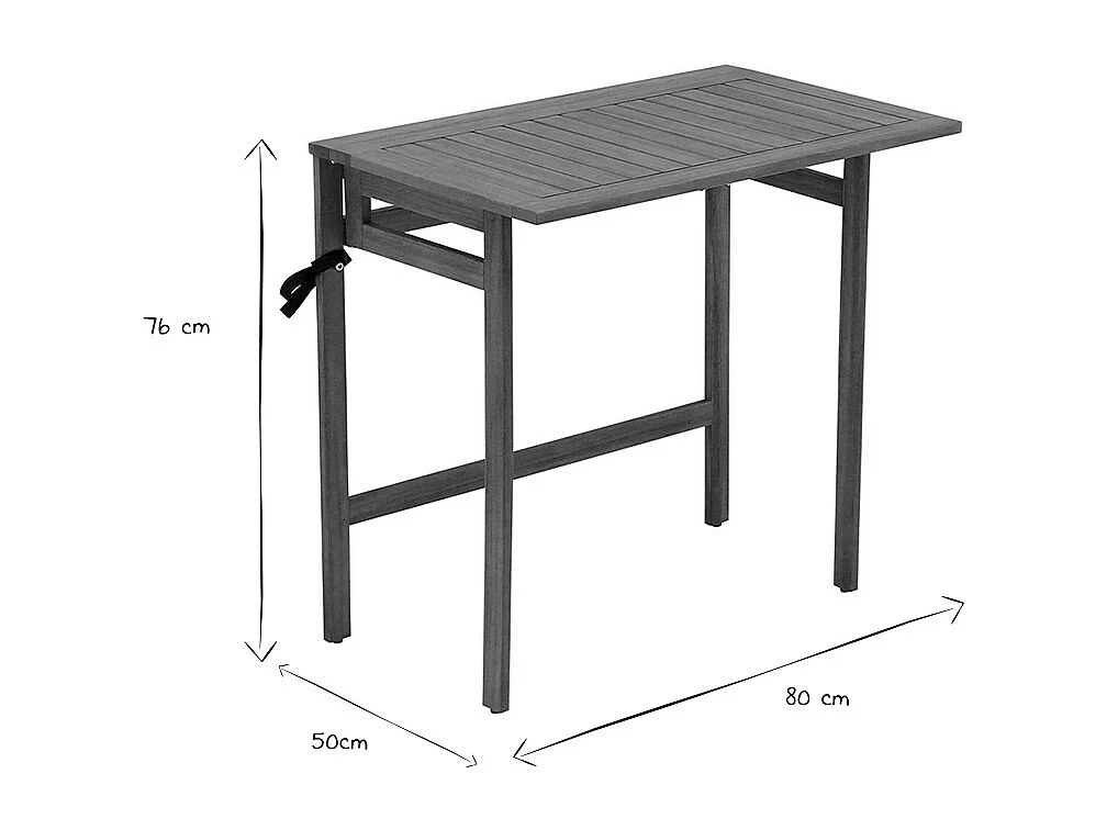 Mesa de balcón plegable de madera maciza 80 cm CARMEN